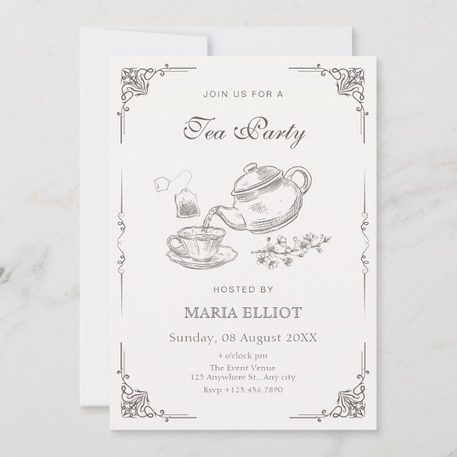Invitación Té vintage (Anverso)