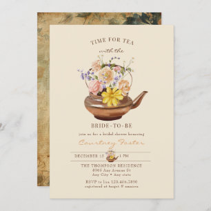 Invitación Té vintage   Ducha acuarela floral para novias