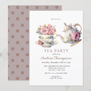 Invitación Té Vintage   Fiesta del Té de Flores
