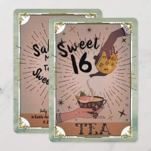 Invitación Té Vintage Tarot de Bruja Tetera Dulces 16 Cumplea