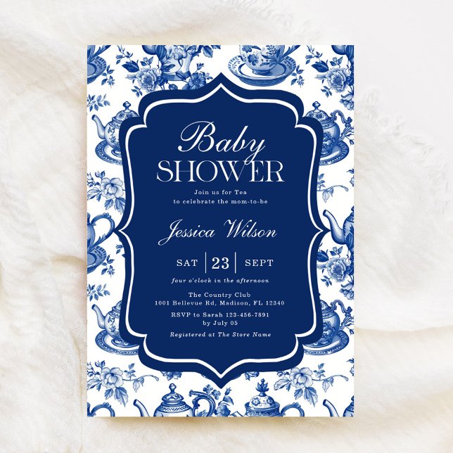 Invitación Tea Baby Shower Blue Chinoiserie (Subido por el creador)
