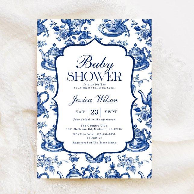 Invitación Tea Baby Shower Blue White Chinoiserie (Subido por el creador)