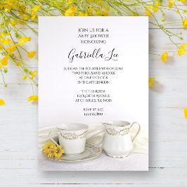 Invitación Tea Cup con Baby Shower de margaritas amarillas