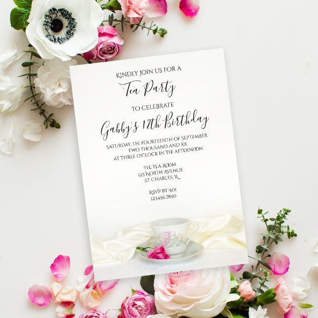 Invitación Tea Cup y fiesta de cumpleaños de rosas rosadas (Subido por el creador)