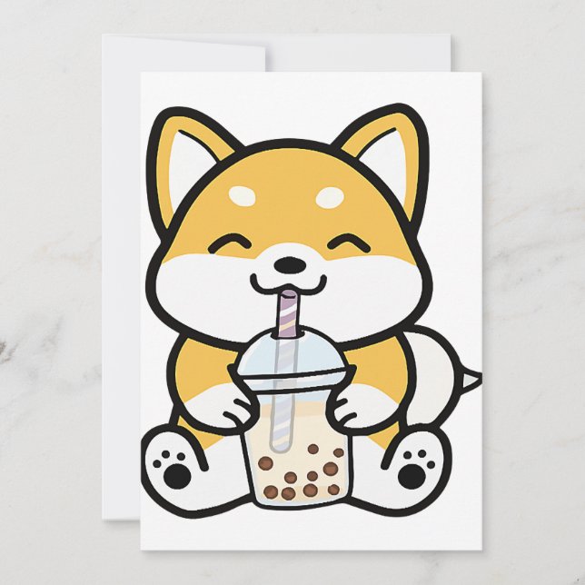 Invitación Tea de burbuja Boba Corgi (Anverso)