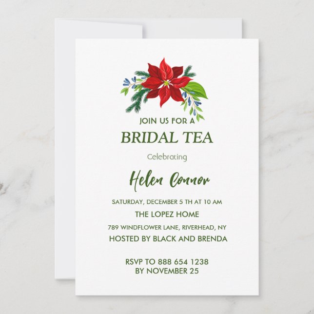Invitación Tea de novia de Poinsettia Rojo (Anverso)