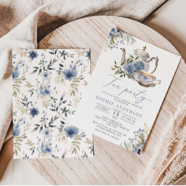 Invitación Tea Fiesta Blue Floral acuática Bridal Shower