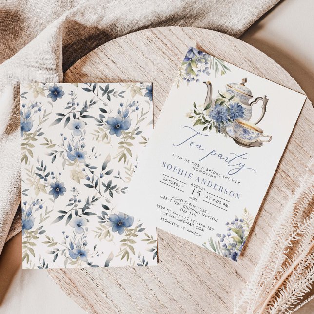 Invitación Tea Fiesta Blue Floral acuática Bridal Shower (Subido por el creador)