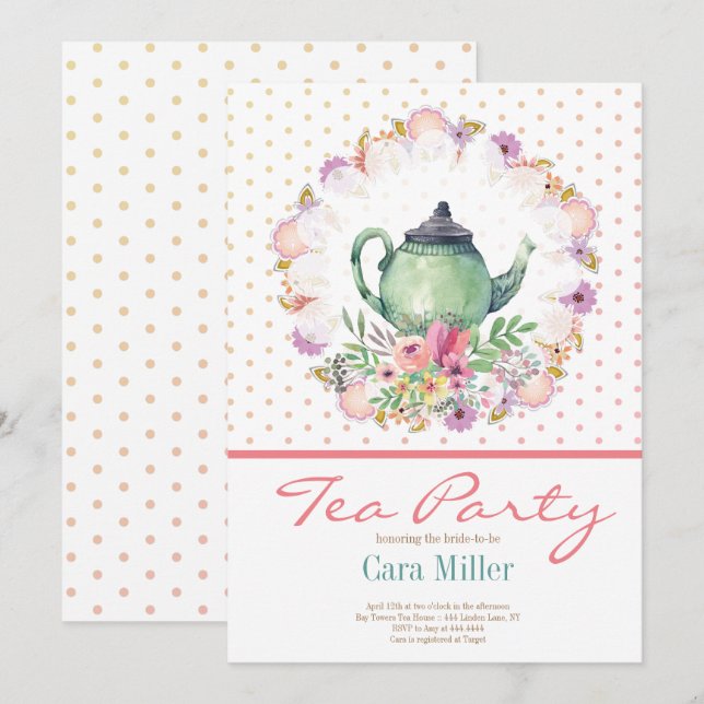 Invitación Tea Fiesta Bridal baby Shower (Anverso / Reverso)