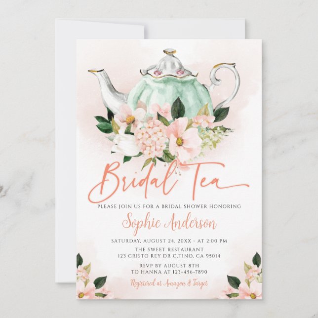 Invitación Tea Fiesta Bridal Shower (Anverso)