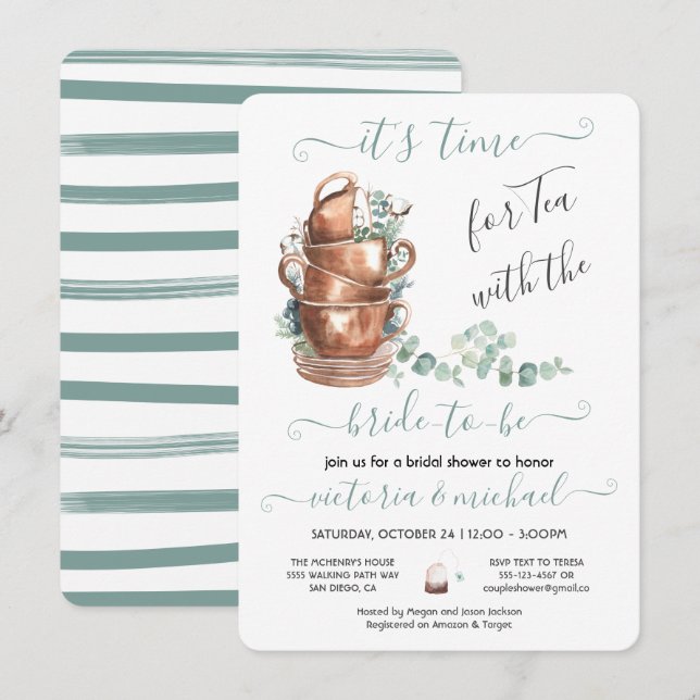 Invitación Tea Fiesta Bridal Shower (Anverso / Reverso)