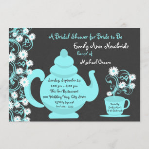 Invitación Tea Fiesta Bridal Shower Aqua y Slate