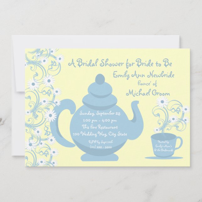Invitación Tea Fiesta Bridal Shower Blue (Anverso)