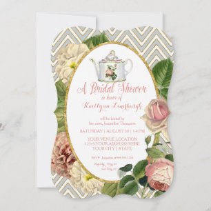 Invitación Tea Fiesta Bridal Shower Chevron Stripes Rosa