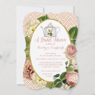 Invitación Tea Fiesta Bridal Shower Chevron Stripes Rosa