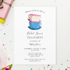 Invitación Tea Fiesta Bridal Shower Elegante Simple Teacups