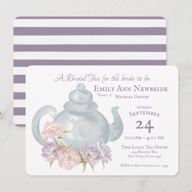 Invitación Tea Fiesta Bridal Shower Floral Tea pot (Anverso / Reverso)