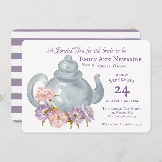 Invitación Tea Fiesta Bridal Shower Floral Tea pot (Anverso / Reverso)