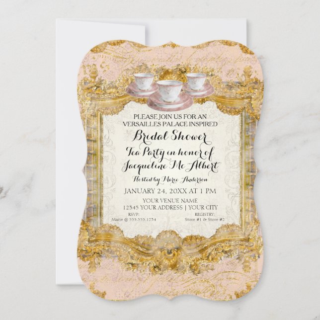 Invitación Tea Fiesta Bridal Shower Royal Versailles Palace (Anverso)