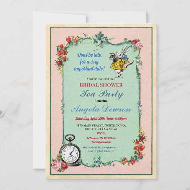 Invitación Tea Fiesta Bridal Shower Teapot Wonderland Invite (Anverso)