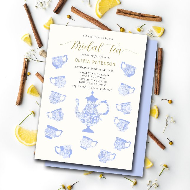 Invitación Tea Fiesta Chinoiserie Blue Boho Lace Bridal Showe (Subido por el creador)