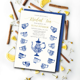Invitación Tea Fiesta Chinoiserie Lace Navy Bridal Shower
