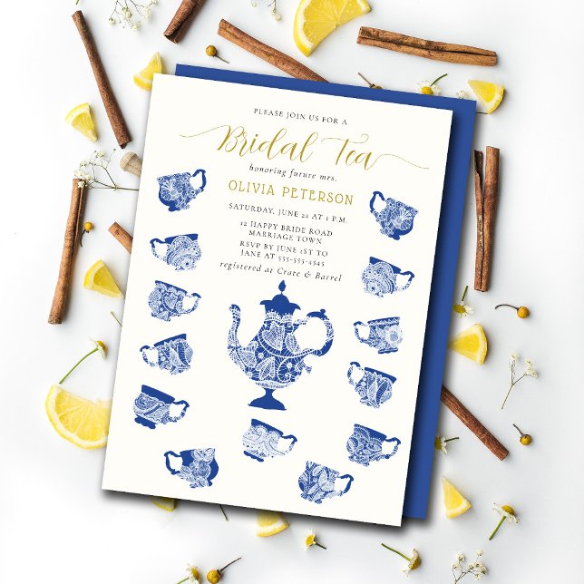 Invitación Tea Fiesta Chinoiserie Lace Navy Bridal Shower (Subido por el creador)