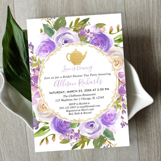 Invitación Tea fiesta ducha de novia lavanda púrpura lila (Subido por el creador)