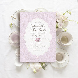 Invitación Tea Fiesta Elegant Lace Chica púrpura Baby Shower