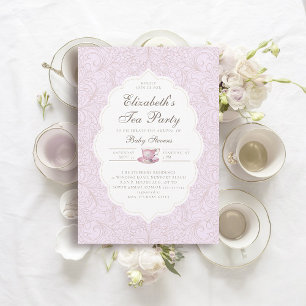 Invitación Tea Fiesta Elegant Lace Chica púrpura Baby Shower
