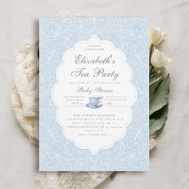 Invitación Tea Fiesta Elegant Modern Lace Blue Boy Baby Showe