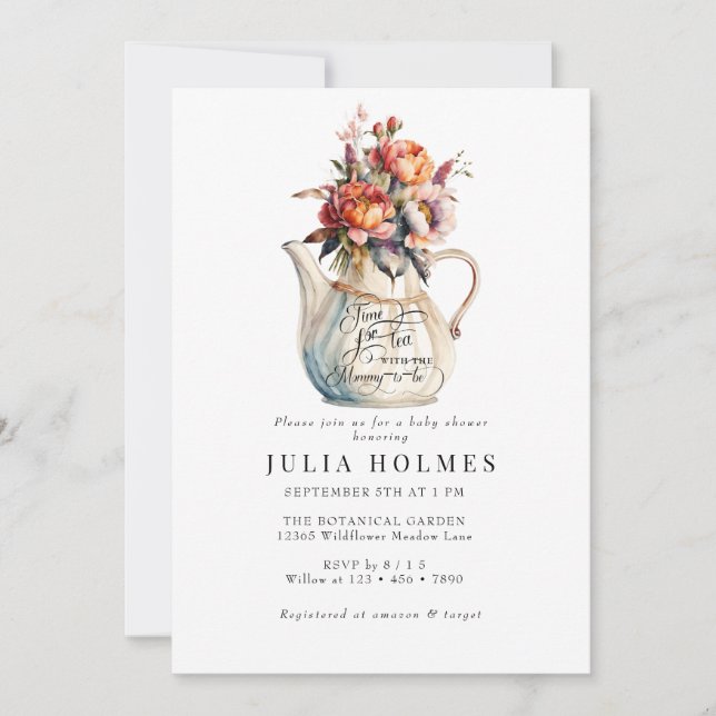 Invitación Tea Fiesta | Floral Classic Baby Shower (Anverso)