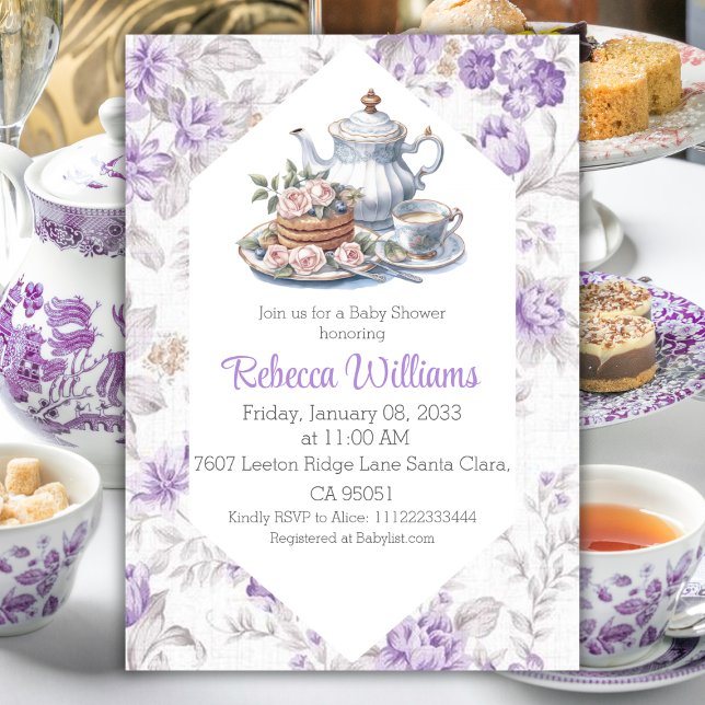 Invitación Tea Fiesta Lavender Garden Floral Baby Shower (Subido por el creador)