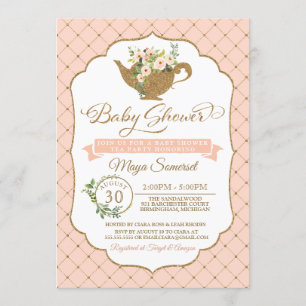 Invitación Tea Fiesta Luxury Rubor Floral Chica Baby Shower