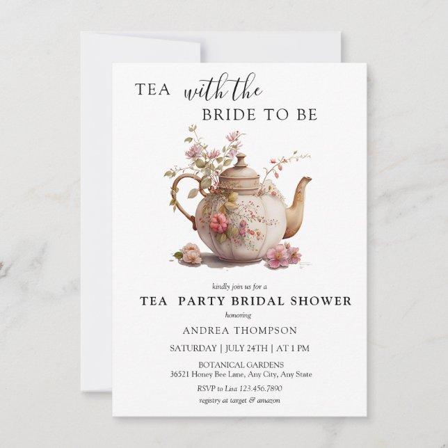 Invitación Tea Fiesta | Tea Bridal Shower (Anverso)