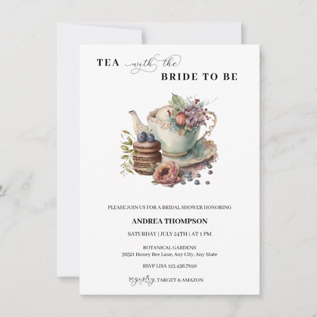 Invitación Tea Fiesta | Tea Bridal Shower (Anverso)
