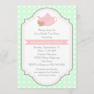 Invitación Tea fiesta teapot polka dot pink british