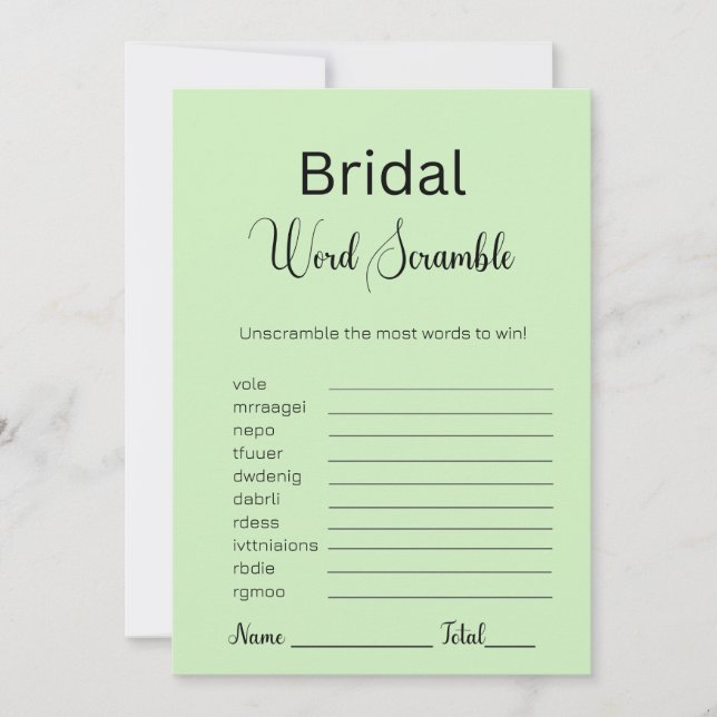 Invitación Tea Green Bridal Word Scramble Game (Anverso)