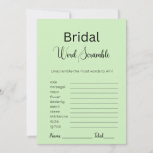 Invitación Tea Green Bridal Word Scramble Game