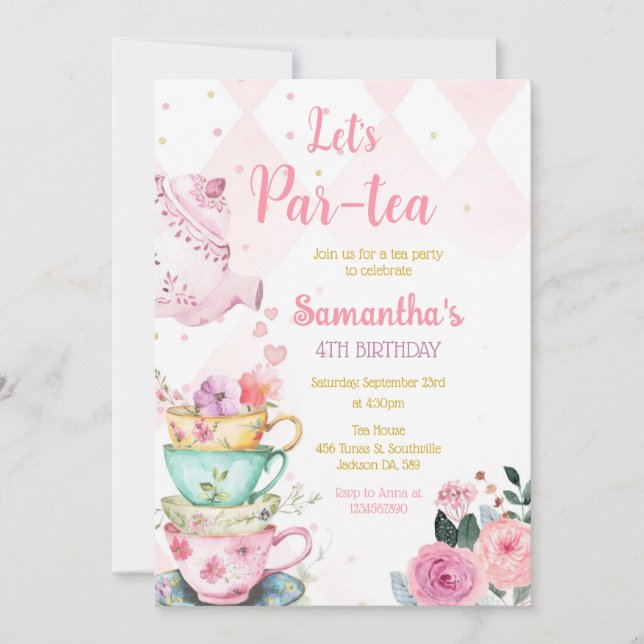 Invitación Tea Party Birthday Invitation (Anverso)