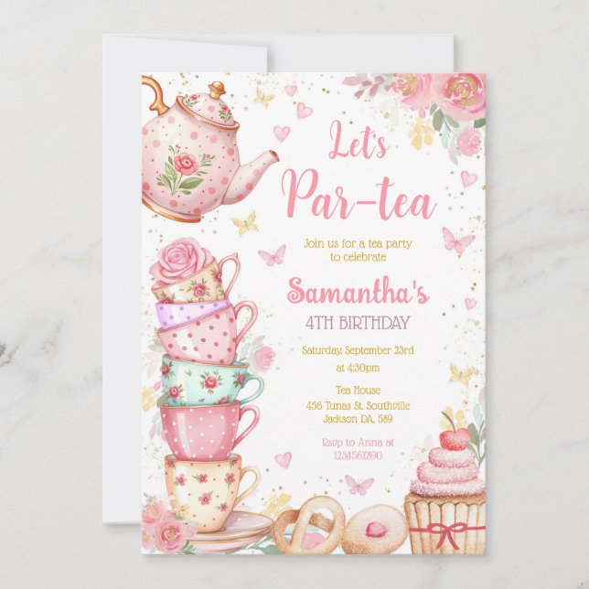 Invitación Tea Party Birthday Invitation (Anverso)