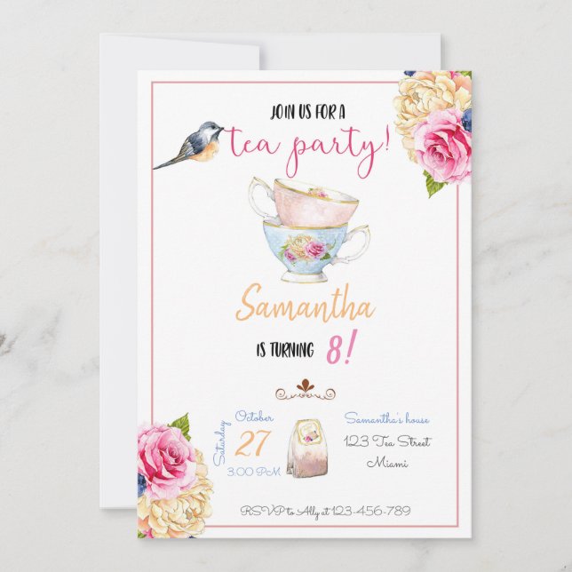 Invitación Tea Party Birthday Invitation, Tea Invitation (Anverso)