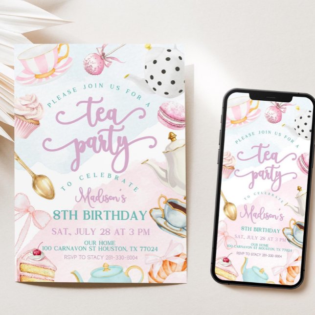 Invitación Tea Party Birthday Invite, Par-tea Invite, Girls (Subido por el creador)