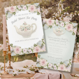 Invitación Tea Party Blush Rose Succulent Leaf Bridal Shower