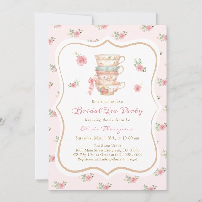 Invitación Tea Party Bridal Shower Invitation (Anverso)