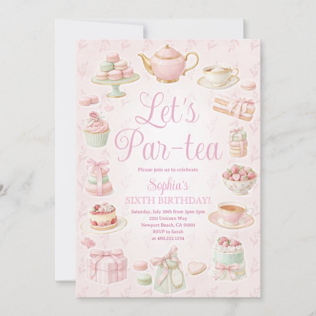 Invitación Tea Party Teapot Teacup Pink Party Invitation (Anverso)