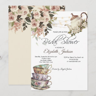 Invitación Tea Set ilumina a Rosas ducha de novia