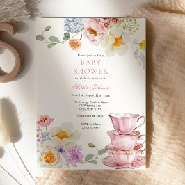 Invitación Tea Wildflower Pink Baby Shower