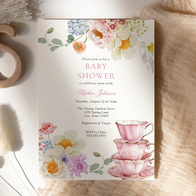 Invitación Tea Wildflower Pink Baby Shower (Subido por el creador)