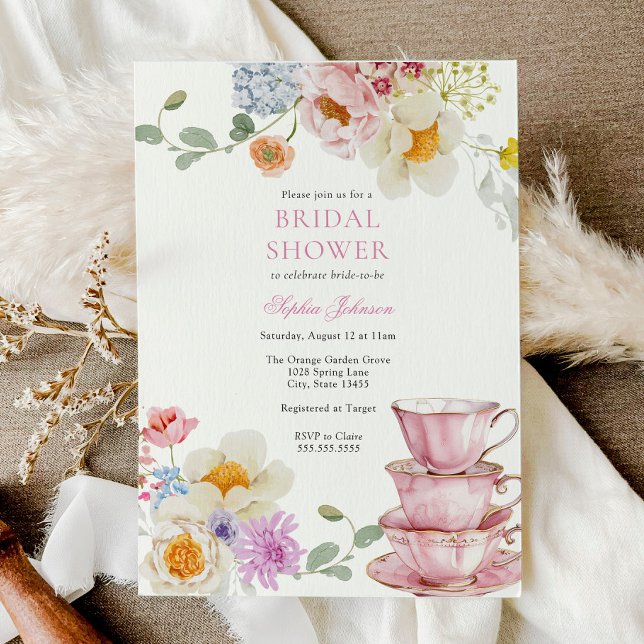 Invitación Tea Wildflower Pink Bridal Shower (Subido por el creador)